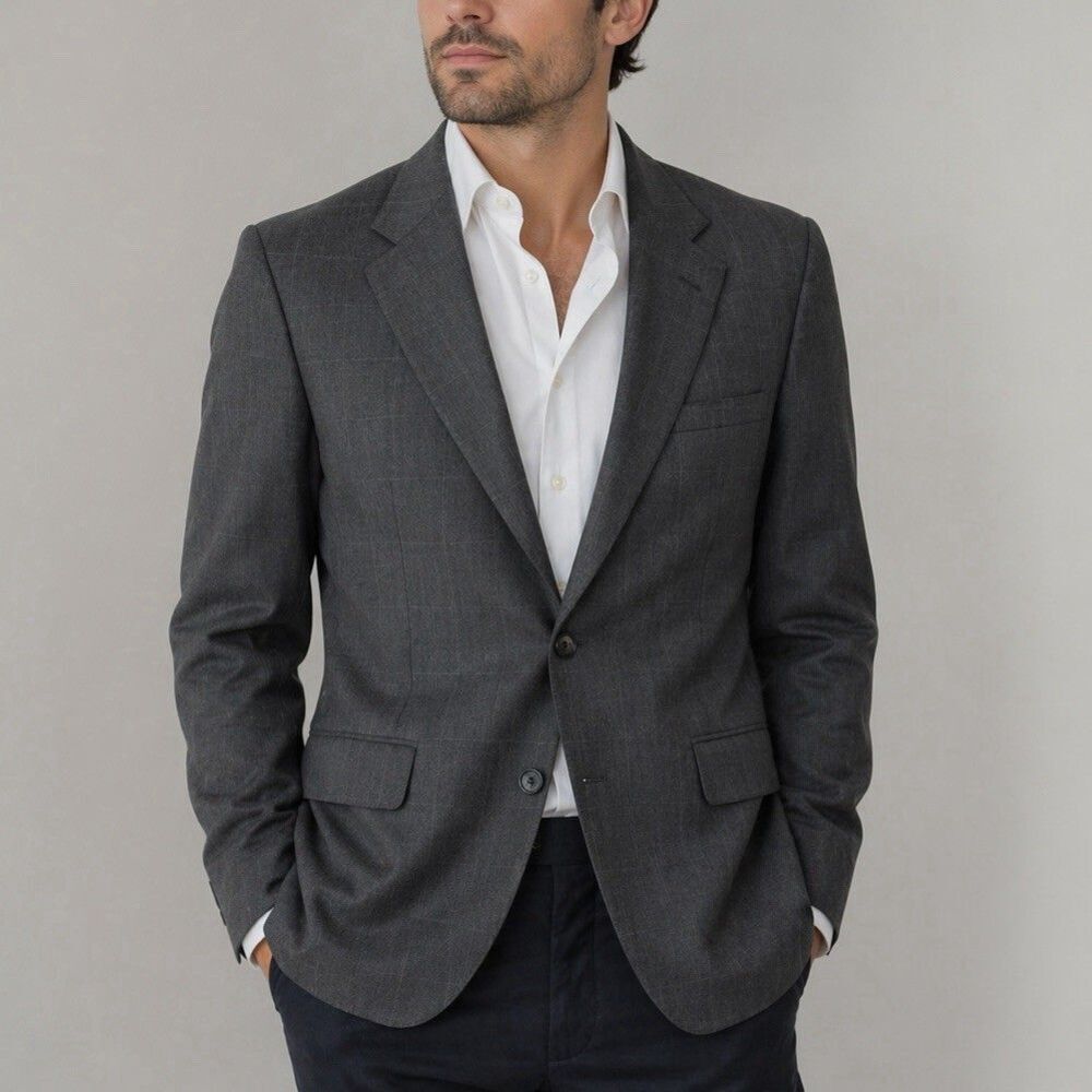 Racquet Club Blazer 40R Gray Windowpane Wool Sport Coat 2 Button Mens